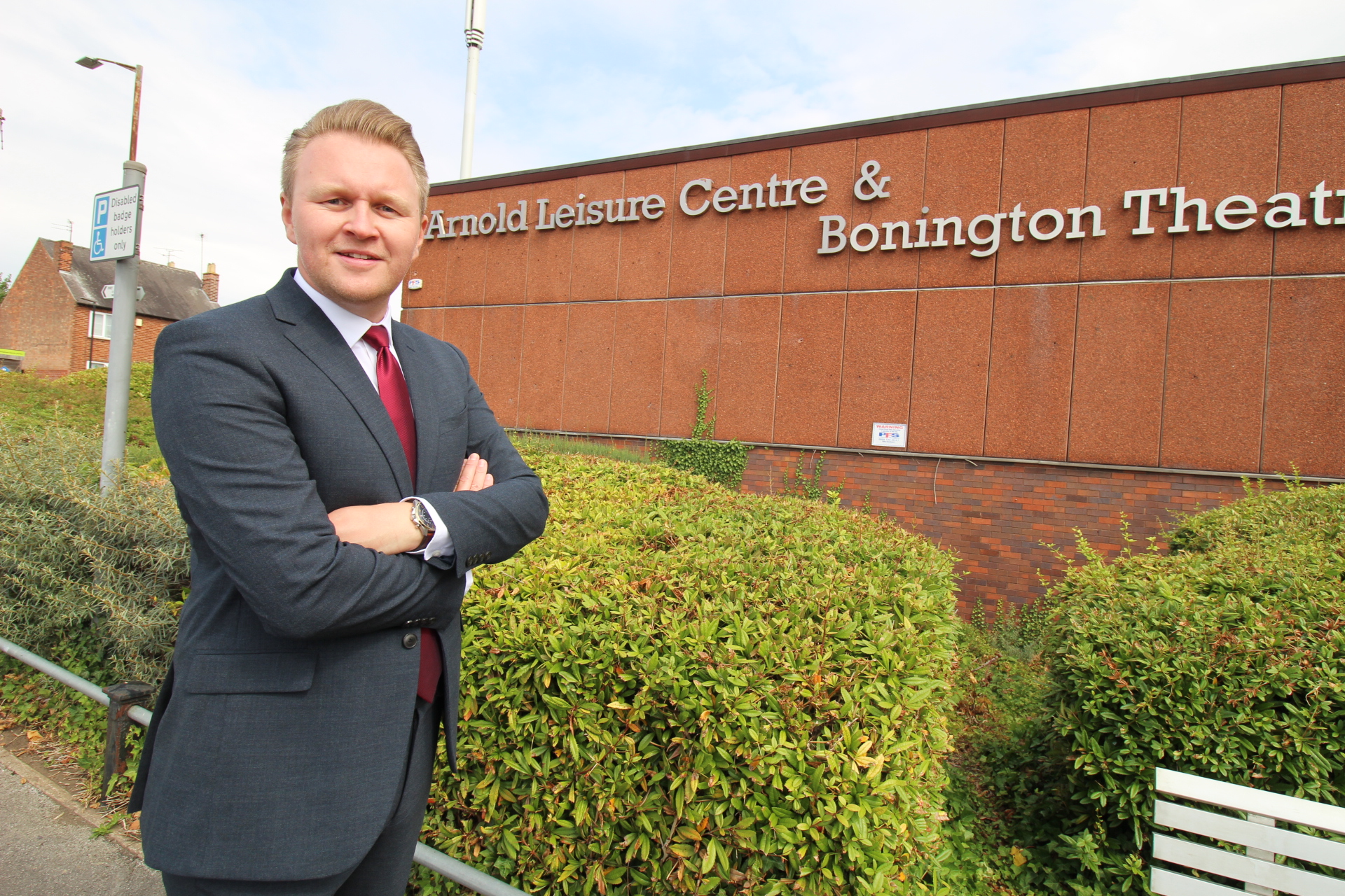 Deputy Leader stood outside Arnold Leisure Centre